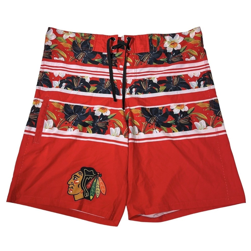 NHL Official Licensed Chicago Blackhawks Board Shorts Big Logo Red Aloha  Sz‎ 38
